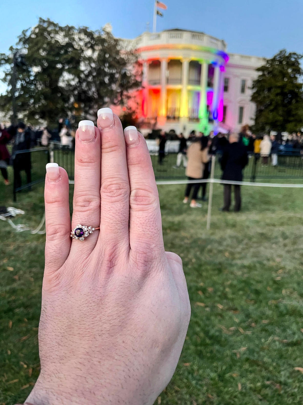 Carsen Russell, Vermont Rep. Taylor Small's partner of nearly four years, said he wasn't sure he would be able to get a ring into the White House without Small noticing. He ended up wearing it under his glove. (Courtesy Rep. Taylor Small)
