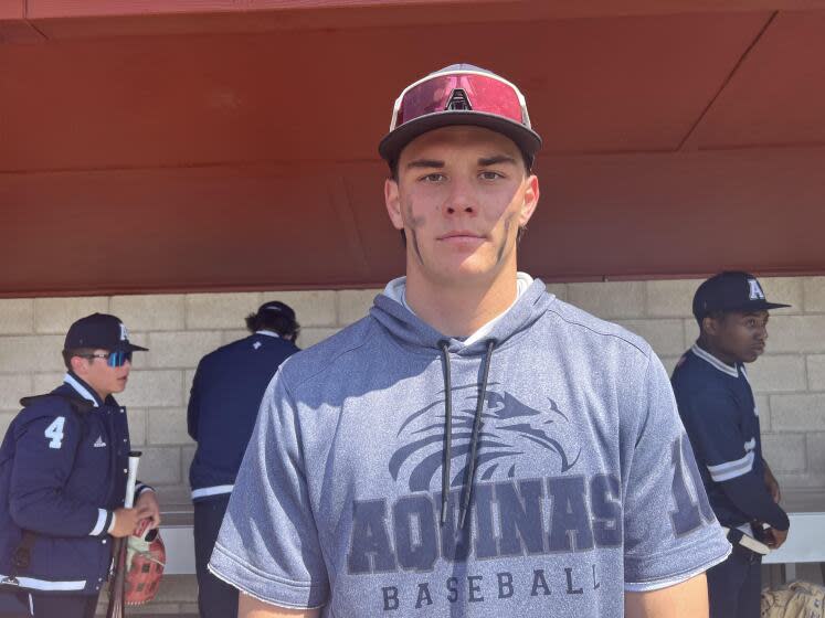 Eric Bitonti of Aquinas hit a grand slam in his team's 6-4 opening win over