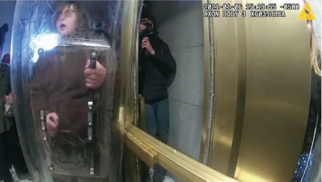 McCaughey was filmed assaulting an officer with a police riot shield while forcing his way inside the Capitol, authorities said. (Photo: Justice.gov)