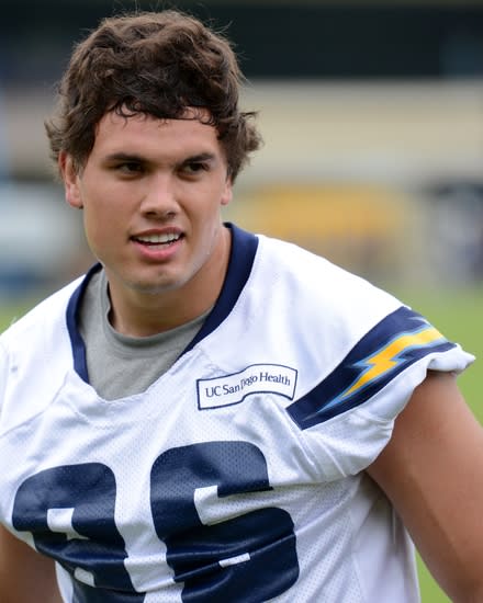 Jun 14, 2016; San Diego, CA, USA; San Diego Chargers tight end hunter Henry looks on during minicamp at Charger Park. Mandatory Credit: Jake Roth-USA TODAY Sports