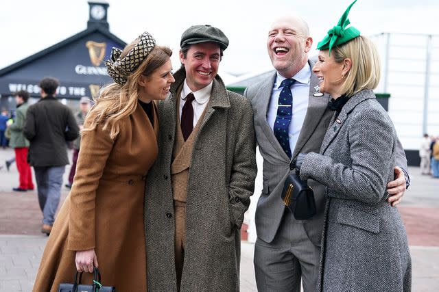 <p>Adam Davy/PA Images/Getty</p> Princess Beatrice, Edoardo Mapelli Mozzi, Mike Tindall and Zara Tindall at the 2024 Cheltenham Festival at Cheltenham Racecourse on March 14, 2024.