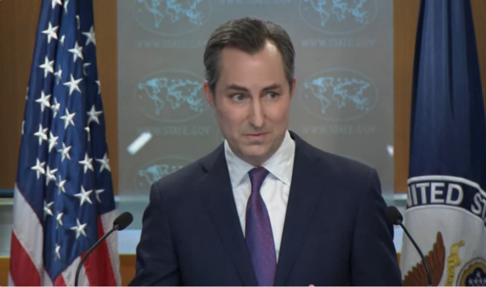 State Department spokesman Matthew Miller hosts a press briefing on 20 May 2024 (AP)