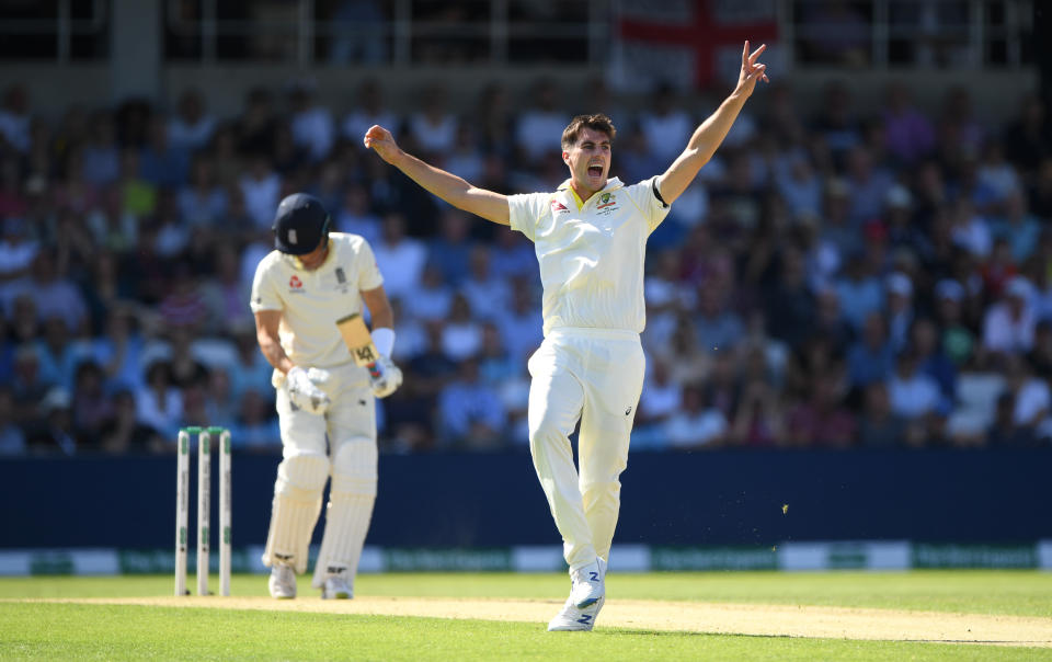 Australia bowler Pat Cummins appeals for a wicket of Joe Denly during the Ashes.