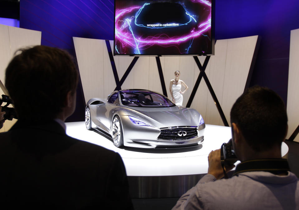 The Infiniti Emerg-E is on display on Wednesday, March 7, 2012 during the press preview days at the 82nd Geneva International Motor Show in Geneva, Switzerland.The Motor Show will open it's doors to public from the 8th to the 18th of March presenting more than 260 exhibitors and more than 180 world and European premieres. (AP Photo/Frank Augstein)