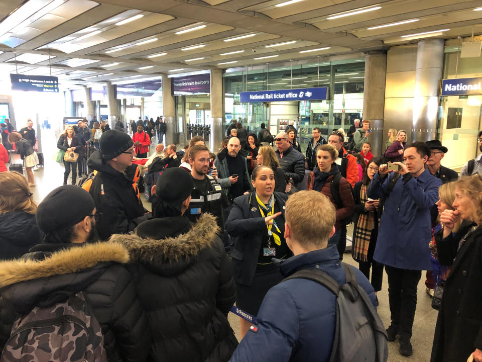 People wait due to Eurostar delays at St Pancras Railway Station in London, Britain, March 30, 2019. REUTERS/William James