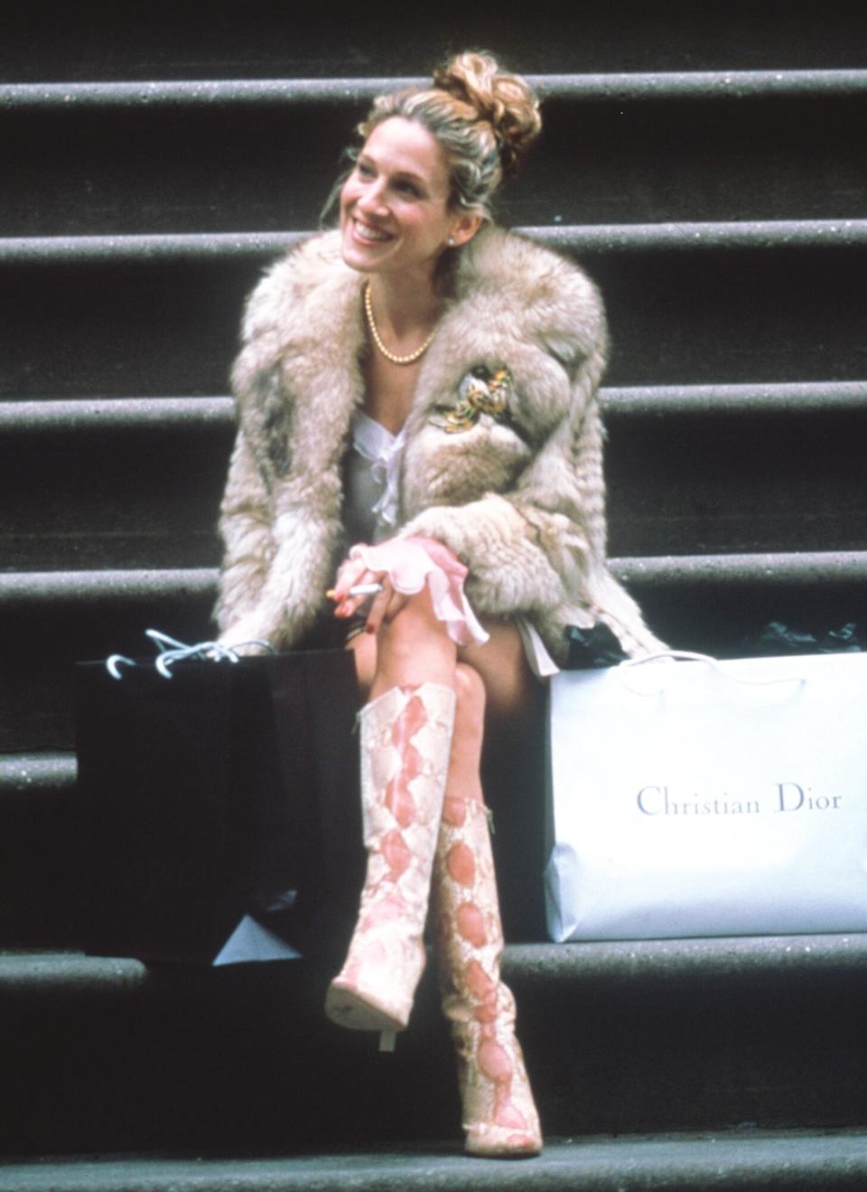 Sarah Jessica Parker (Carrie) acts in a scene from the HBO television series "Sex and the City" third season, episode "Where There's Smoke"