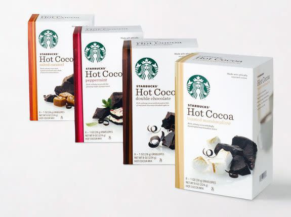 Double Chocolate Hot Cocoa Mix, Salted Caramel Hot Cocoa Mix, Marshmallow Hot Cocoa Mix and Peppermint Hot Cocoa Mix.