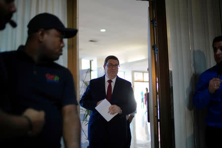 Cuba's Foreign Minister Bruno Rodriguez arrives for a news conference in Havana, Cuba, April 25, 2019. REUTERS/Alexandre Meneghini