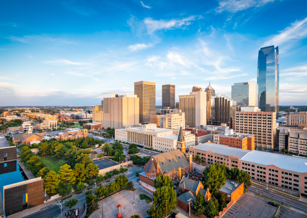 An aerial view of Oklahoma City, OK.