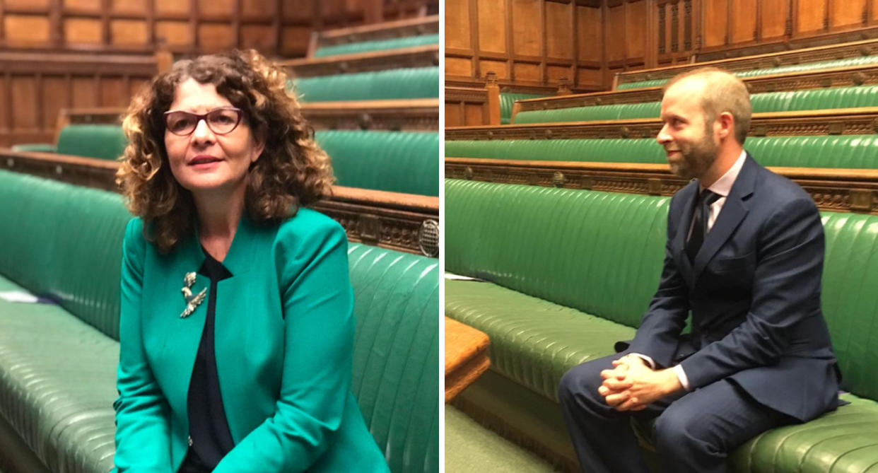 Labour MPs tweeted pictures of themselves sitting in an empty House of Commons to protest against Boris Johnson's suspension of Parliament (Twitter)