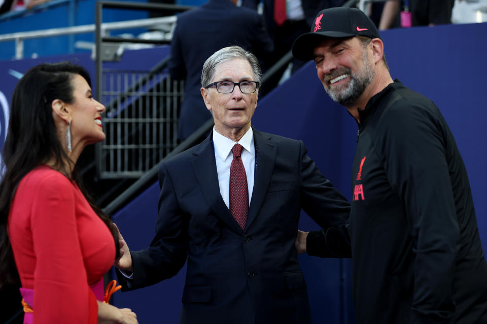 Liverpool owner John Henry (centre) with his wife Linda Pizzuti Henry and Liverpool manager Jurgen Klopp. 