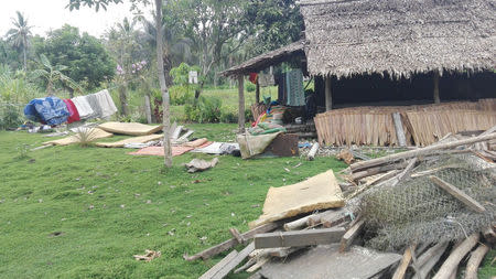 The ruins of a house damaged by an earthquake at Malaita province on the Solomon Islands is pictured in a handout photo December 9, 2016. Solomon Islands Red Cross/Handout via REUTERS