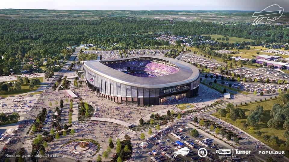 Una representación del nuevo estadio de los Bills que se construirá para la temporada 2026.