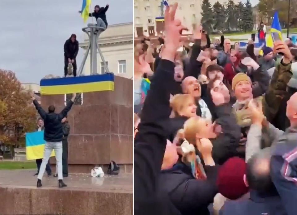 Celebrations in Kherson’s Svobody Square after the Russian forces’ withdrawal (Suspilne/Kostiantyn Ryzhenko)