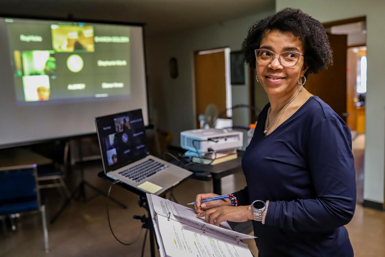 Gena Williams McClanahan, minister of Christian education at the 108-year-old, Historic First Baptist Institutional Church in Detroit, leads the survey of the Old Testament Bible study class on Tuesday, April 16, 2024.