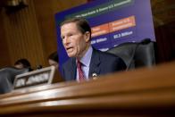 Committee chairman Sen. Richard Blumenthal, D-Ct., speaks during a homeland security and governmental affairs subcommittee hearing on Capitol Hill Wednesday, Sept. 13, 2023, regarding the proposed PGA Tour-LIV Golf partnership. (AP Photo/Amanda Andrade-Rhoades)