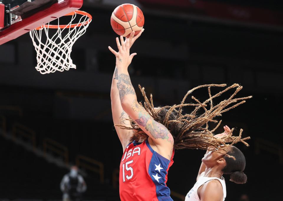 Brittney Griner rises up for a shot from the low post.