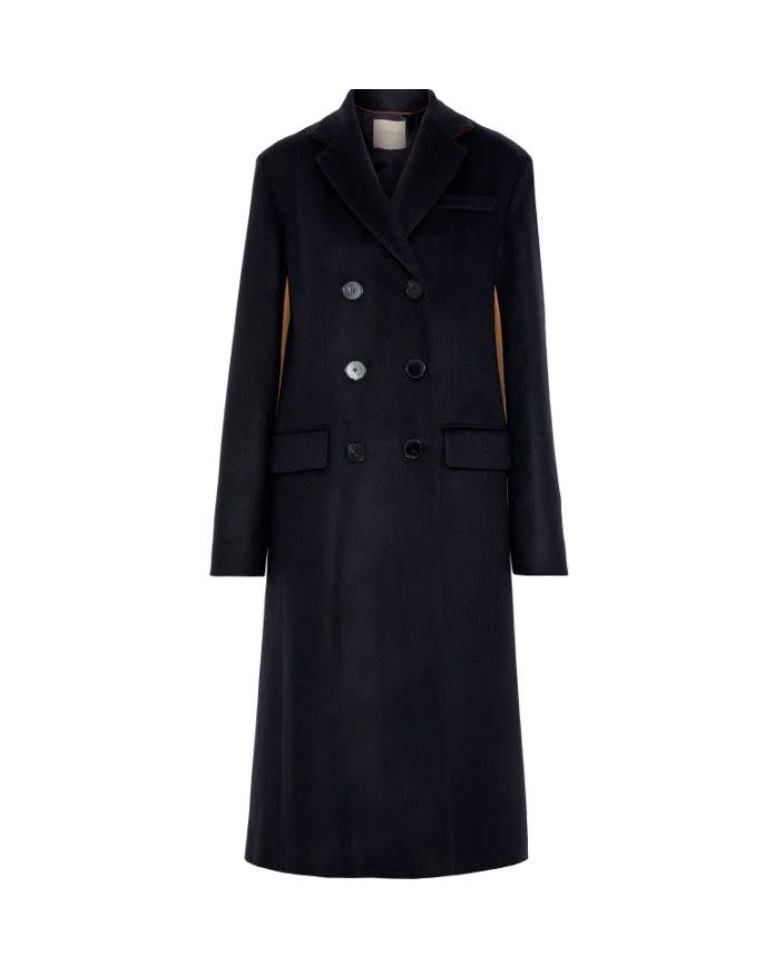 Double-breasted two-tone wool and cashmere-blend felt coat