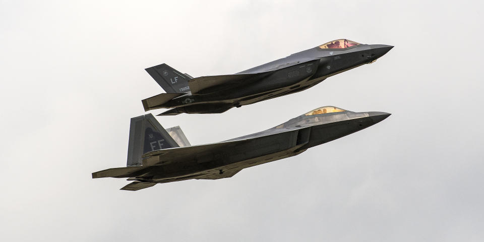 Lockheed Martin's F-35 and F-22 flying together.