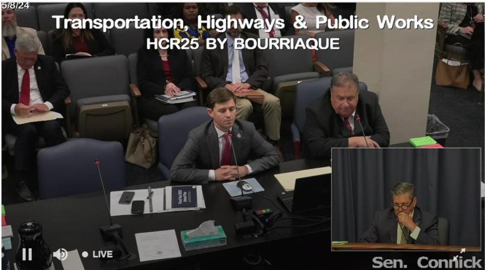 Coastal Protection and Restoration Authority Executive Director Glenn Ledet, left, and Authority Chairman Gordy Dove answer questions posed by Committee Chairman Patrick Connick about the status of the Mid-Barataria Sediment Diversion on Wednesday.