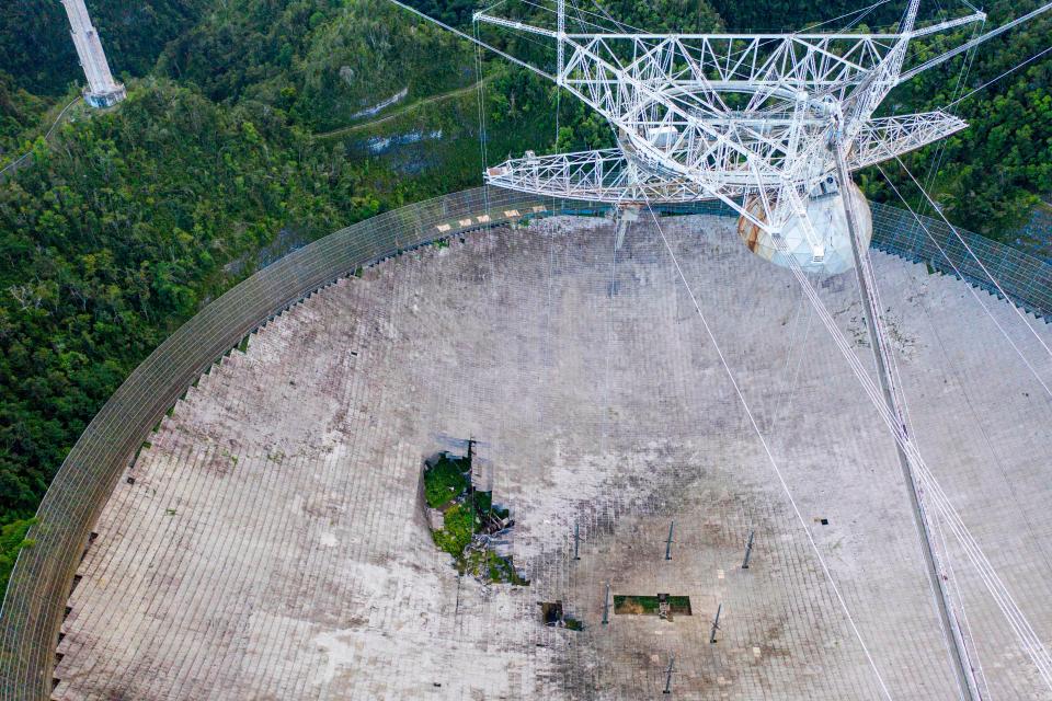 arecibo observatory telescope dish hole cable failure