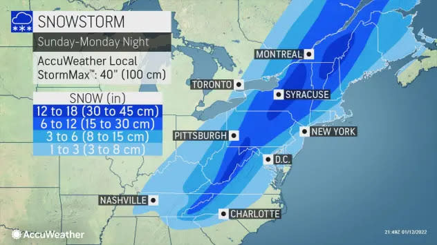 AccuWeather.com has released how much snow could fall during a storm Sunday into Monday.