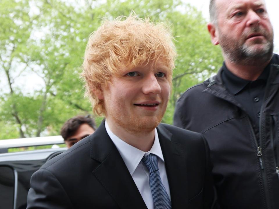 Ed Sheeran arrives for his copyright infringement trial at Manhattan Federal Court (Getty Images)