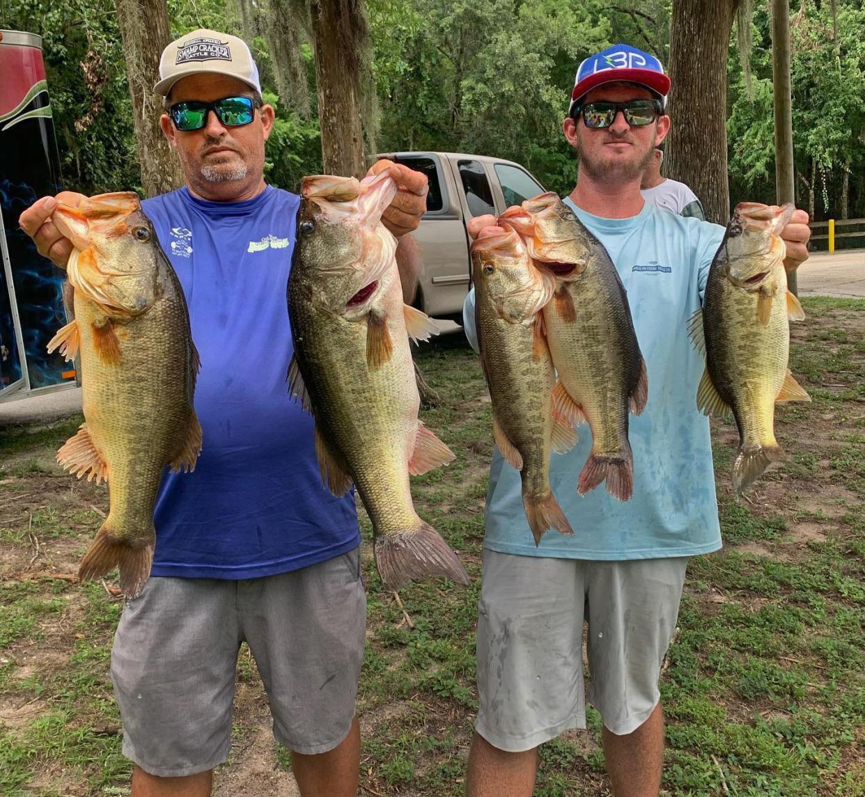 Jason Brewer, left, and Kyle Brewer had 17.85 pounds to win the Lake Wales Po Boys Bass Club tournament June 26 on Lake Istokpoga. 