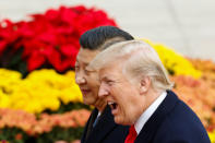 <p>President Donald Trump takes part in a welcoming ceremony with China’s President Xi Jinping in Beijing, China, Nov. 9, 2017. (Photo: Thomas Pete/Reuters) </p>