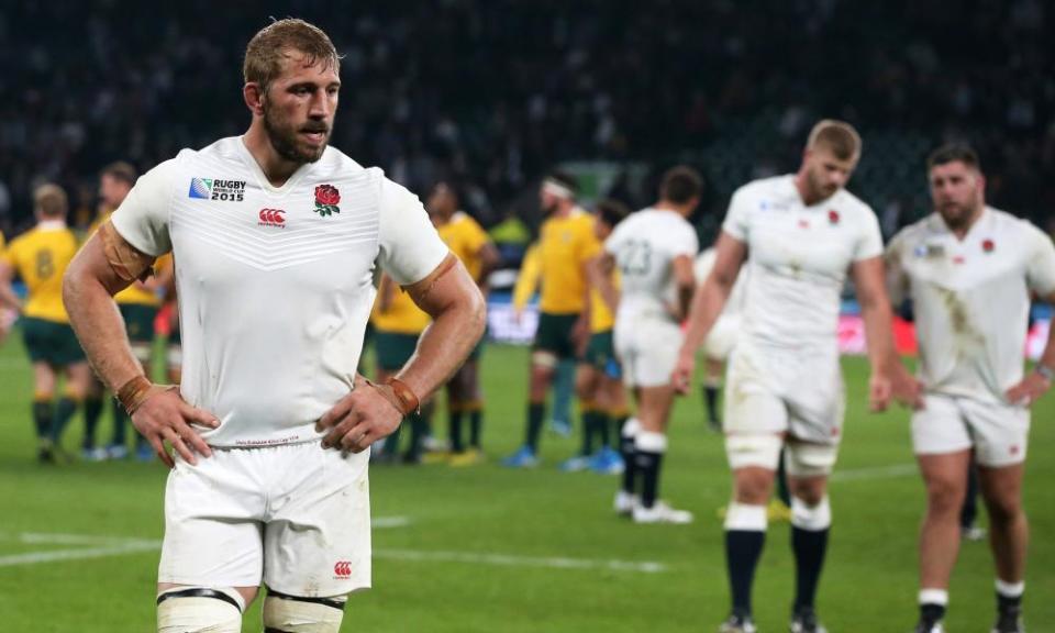 Chris Robshaw, then England captain, reacts after the 33-13 defeat to Australia sealed the hosts’ early exit from the 2015 World Cup.