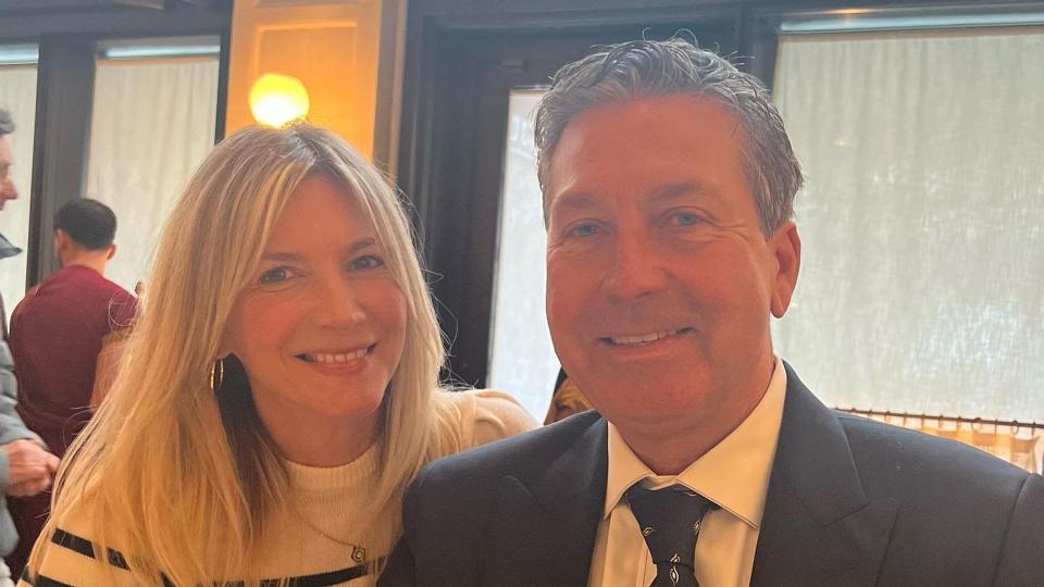 Lisa Faulkner with John Torode as he received his MBE