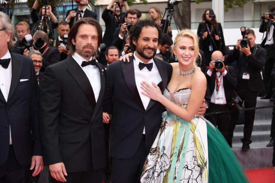 Stan, Ali Abbasi and Maria Bakalova attend the Cannes premiere of “The Apprentice.” WireImage