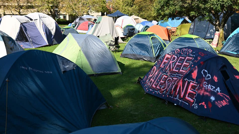 Tents at a pro-Palestine encampment at the University of Melbourne, on May 2, 2024. - Joel Carrett/EPA-EFE/Shutterstock