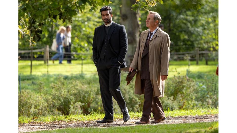 Robson Green and Rishi Nair filming Grantchester season nine