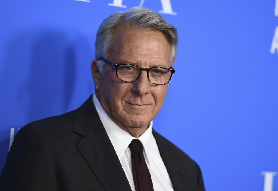 FILE - Dustin Hoffman arrives at the Hollywood Foreign Press Association Grants Banquet on Aug. 2, 2017, in Beverly Hills, Calif. Hoffman turns 84 on Aug. 8. (Photo by Jordan Strauss/Invision/AP, File)