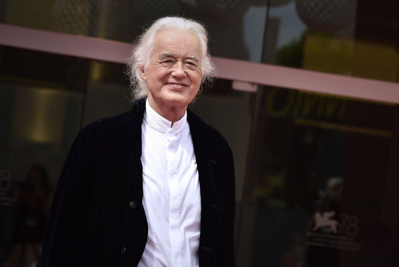 Jimmy Page attends the red carpet of the movie "Becoming Led Zeppelin" during the 78th Venice International Film Festival on September 6, 2021 in Italy. The rocker turns 80 on January 9. File Photo by Rocco Spaziani/UPI