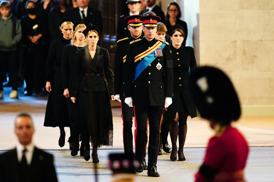 The Count and Countess of Wessex's daughter held a vigil alongside her cousins at Her Majesty's coffin. (Getty Images)