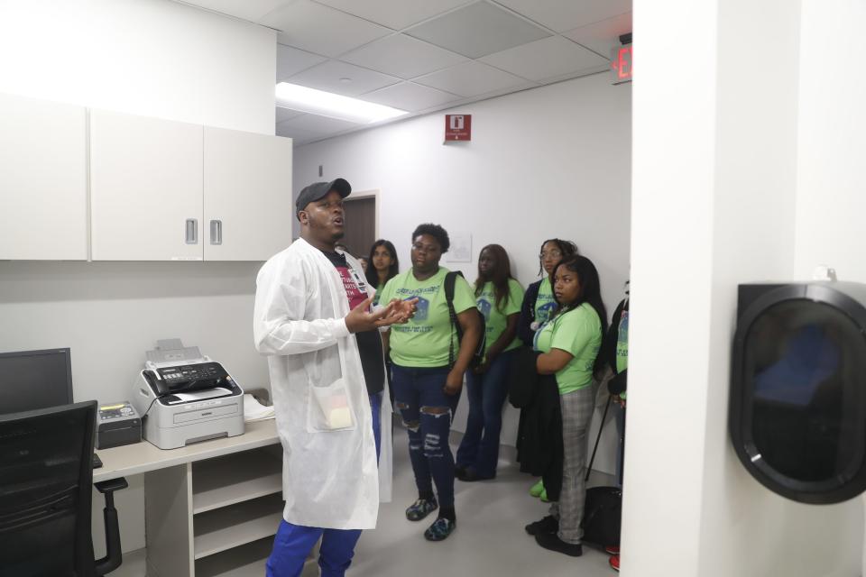 Methodist Le Bonheur Healthcare gives an inside look at its Career Launch Academy. The program is for high school juniors and seniors from Memphis-Shelby County Schools and local charter schools who have expressed an interest in careers in healthcare. Dominic McClendon, Chemistry supervisor, speaks to the students about a career in the labs. The tour was given on July 7, 2023 at Methodist University Hospital in Memphis, Tenn.