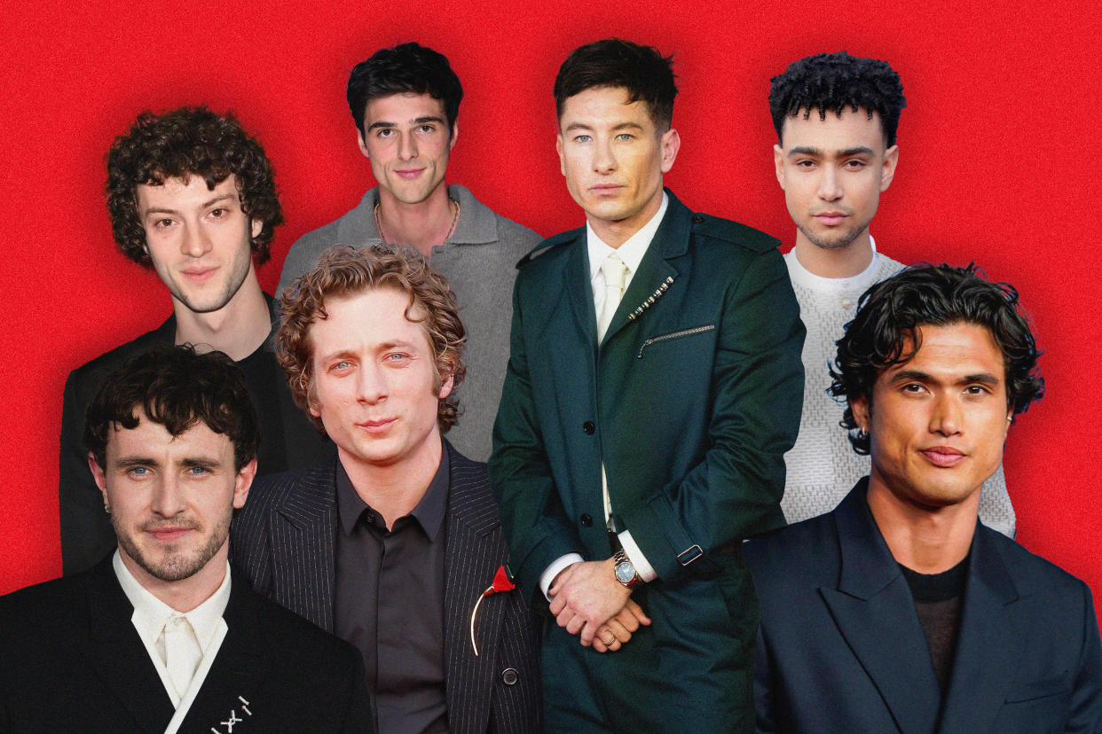 Paul Mescal, Dominic Sessa, Jeremy Allen White, Jacob Elordi, Barry Keoghan, Archie Madekwe and Charles Melton. (Photo illustration: Yahoo News; photos: Wiktor Szymanowicz/Future Publishing via Getty Images, Alan Chapman/Dave Benett/Getty Images, Taylor Hill/FilmMagic via Getty Images, Todd Owyoung/NBC via Getty Images, Samir Hussein/WireImage via Getty Images, Jeff Kravitz/FilmMagic via Getty Images, Presley Ann/Getty Images)