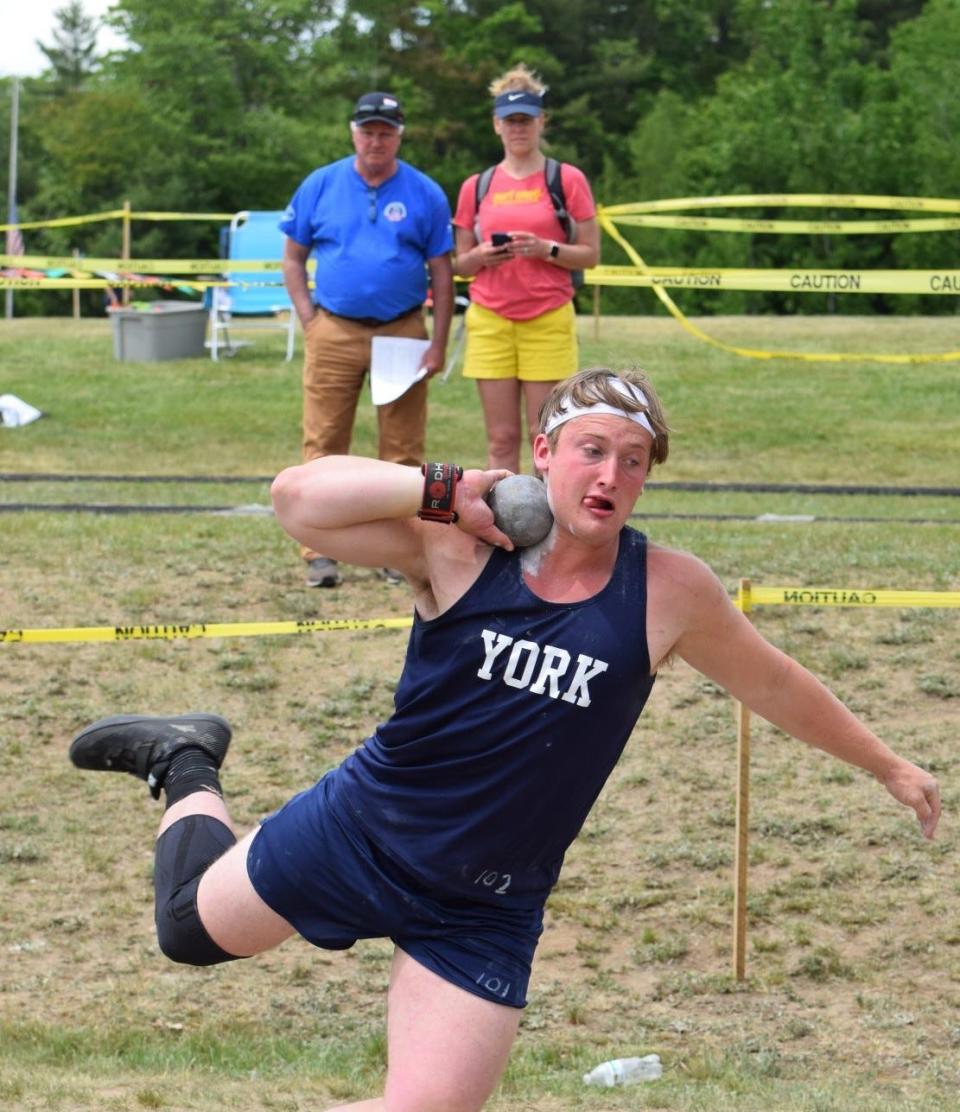 York junior Matt Charpentier won both the shot put and discus at Saturday’s Western Maine Conference Division I Track and Field Championship in Naples, Maine.