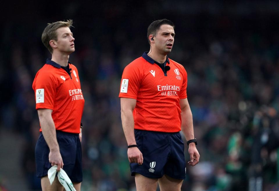 Georgian referee Nika Amashukeli, right, controlled the first Test between South Africa and Wales (Brian Lawless/PA) (PA Wire)