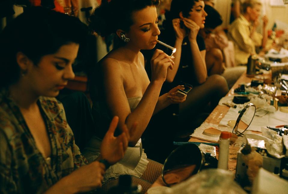 Showgirls preparing for a show in a Las Vegas club in 1956.