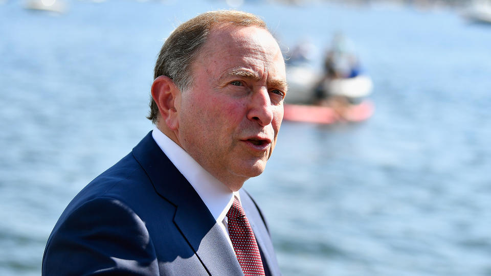 Gary Bettman held a press conference on Monday, defending the disciplinary actions the NHL has taken in the Blackhawks scandal. (Photo by Alika Jenner/Getty Images)