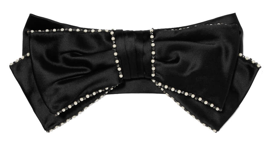 Faux pearl, crystal and bow embellished silk-satin headband