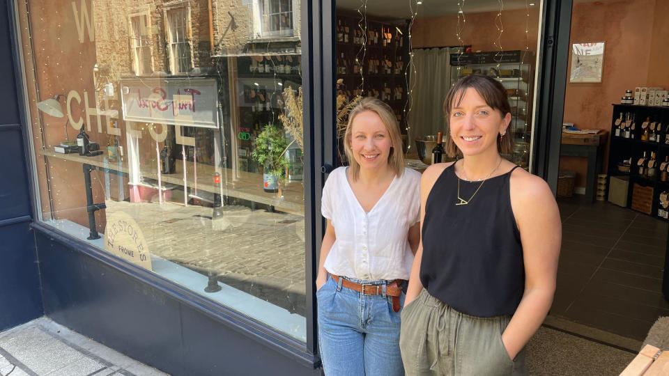 Sarah Helliwell and Abi Tregenz in front of their shop