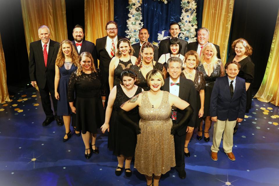 Holly McFarland Karnes, center, with the ensemble of the musical variety show "A Holly Jolly Holiday" at Melbourne Civic Theatre through Dec. 24, 2023. Visit mymct.org.