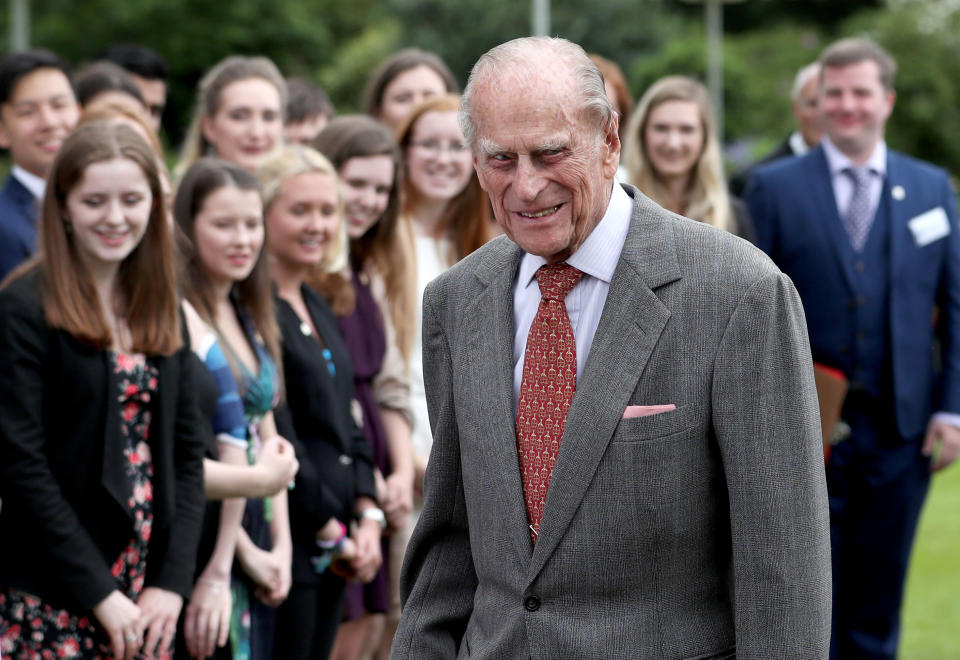EDINBURGH, SCOTLAND - JULY 06: The Duke of Edinburgh attends the Presentation Reception for The Duke of Edinburgh Gold Award holders in the gardens at the Palace of Holyroodhouse on July 6, 2017 in Edinburgh, Scotland. (Photo by Jane Barlow - WPA Pool/Getty Images)