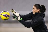 GLENDALE, AZ - DECEMBER 01: Goaltender Hope Solo #1 of USA warms up before the game against Ireland at University of Phoenix Stadium on December 1, 2012 in Glendale, Arizona. USA defeated Ireland 2-0. (Photo by Christian Petersen/Getty Images)