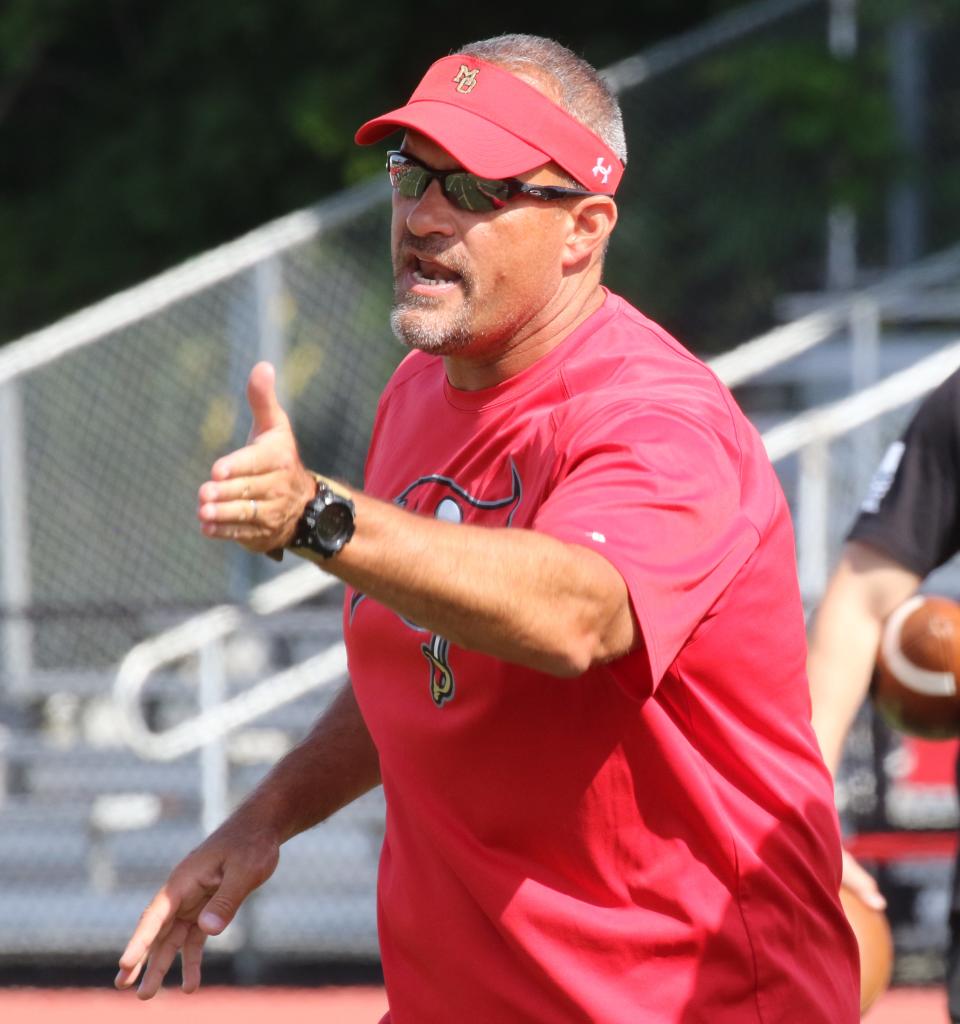 Mount Olive, NJ August 22, 2023 -- Mount Olive head coach Brian O’Connor during football practice.