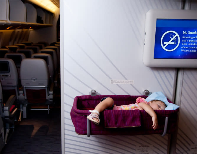 Bassinet in an airplane. (Photo: Getty Images)